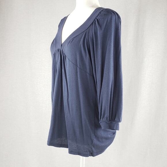 Splendid Blouse Women L Blue 3/4 Sleeve Knit Wide V-neck Flowy STMJ1435 USA Made - Picture 2 of 6